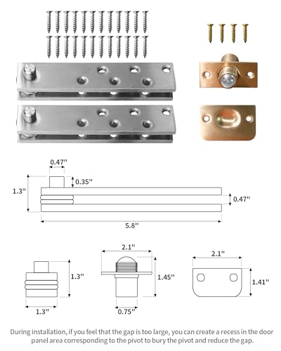 Heavy Duty Pivot Hinge for Wood Door with 360 Degree Rotation,Ideal for Hidden Bookcase Doors and Secret Doors,Invisible Pivot Door Hardware for Bookshelf.