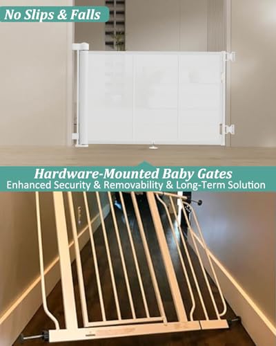 Miumoon 71 inch Reinforced Retractable Baby Gates 34 inch Tall - color: White, size: 34" Tall x 71" Wide