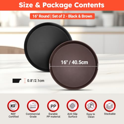 2 Pack 16" Commercial Non-Slip Round Serving Trays, NSF, Black&Brown - color: Black & Brown, size: 16"