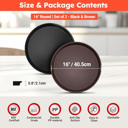 2 Pack 16" Commercial Non-Slip Round Serving Trays, NSF, Black&Brown - color: Black & Brown, size: 16"