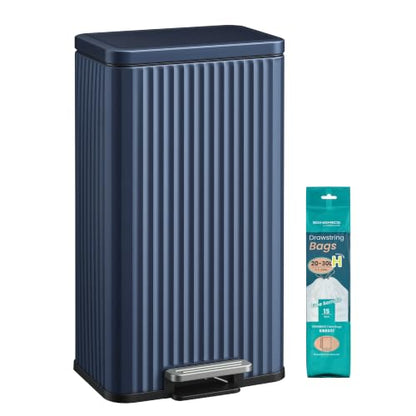 SONGMICS Trash Can, 8 Gallon (30 L), Stainless Steel, with Lid, Pedal - color: Midnight Blue, size: 8 Gallon