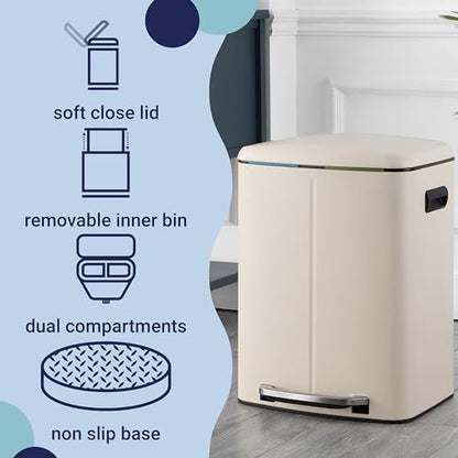 happimess Marco 10.6 Gal Double Bucket Step Trash Can, Limestone Beige - color: Limestone Beige