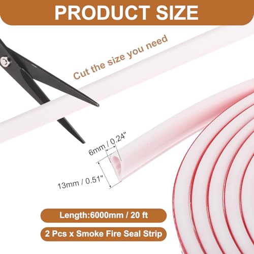 2PCS Smoke Fire Seal Strip, 20 Feet Door Seal Tape Self Adhesive Graphite Rubber Composite Material for Fire Rated Windows Steel Doors, 1/2" W x 1/4" H, White - color: White, size: 20 Feet