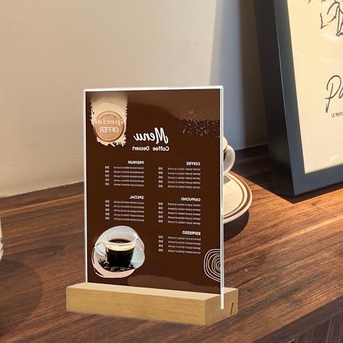 TONICE 5x7 Acrylic Sign Holder with Wood Base 3 Pack L/T Shape Vertical or Slant Back Display for Wedding, Restaurant, Store, Office, Hotel - color: 5x7 3 Pack