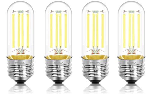 3.2 Inch 5000K Daylight White E26 LED Bulb 60 Watt Equal, AC 120V 600LM Edison Bulbs Dimmable, 6W T10 T30 Filament Light Bulbs Clear Glass for Fan Pendant Wall Light, ETL Certified-4 Pack - size: 3 Inch 6W (4 Count)