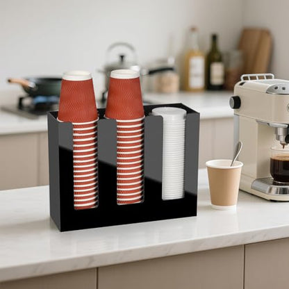 Coffee Cup Holder, Cup and Lid Organizer fits 5 to 16 oz Disposable Cups - color: Black, size: 3 Compartment