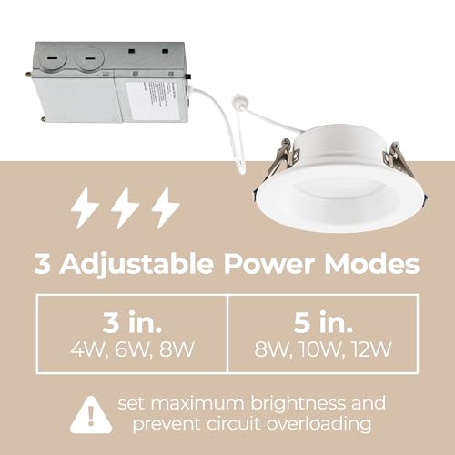 Builder Essential 4in Cutout 1,050 Lumens Round LED Recessed Light and Housing for Remodel or New Construction with Regressed Trim 8W-10W-12W, 5-CCT 2700-3000-3500-4000-5000K in White - size: 5in Size, 1050 Lumens