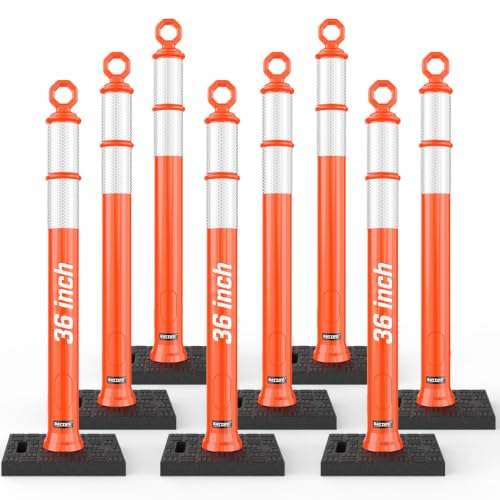 BATTIFE 8 Pack 36 Inch Traffic Delineator Posts with Base, Orange - size: 36 Inch