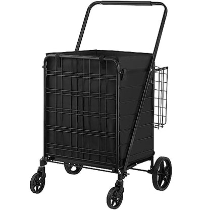 VEVOR Folding Shopping Cart with Removable Waterproof Liner, 330LBS Large Capacity Jumbo Grocery Cart with Dual Basket, 360° Swivel Wheels, Dense Metal Mesh Base, Heavy Duty Utility Cart for Shopping - size: Jumbo