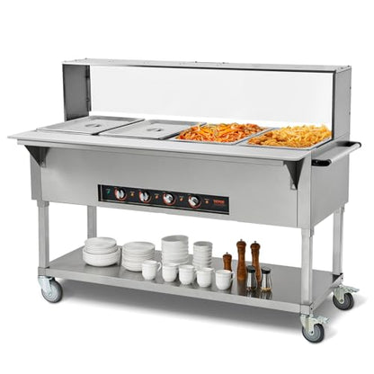 VEVOR 4-Pan Commercial Food Warmer, 4 x 20.6QT Electric Steam Table, 2000W Professional Buffet Catering Food Warmer with Acrylic Sneeze Guard, Food Grade Stainless Steel Server for Party Restaurant - size: 4-Pan (96 QT)
