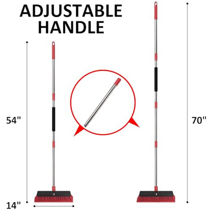 14”Push Broom with 70” Long Handle Heavy Duty Outdoor Broom for Cleaning Shop Garage Driveway Patio Deck Concrete Floor Sweeping - size: 14inch