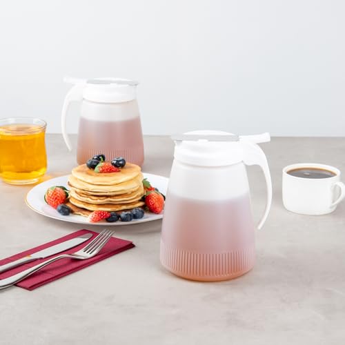 Restaurantware-Chef 101 48 Ounce All Purpose Syrup Dispenser, 1 Honey Dispenser - White Top, Stainless Steel Slide Cover, Plastic Pancake Syrup Bottle, Perfect For Diners, Restaurants, Home - color: White, size: 48 Ounces, style: 1 Count