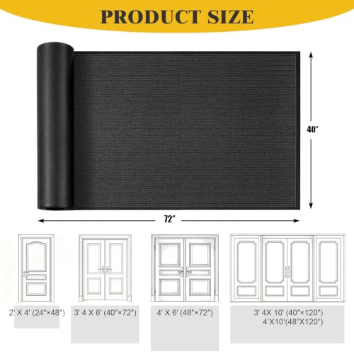 TANYOYO 3' X 6' Ft '（40×72inches） Commercial Grade Door Floor Mat Brush Step Entrance Mat Vinyl Backed Utility Doormat Heavy Duty Floor Rugs Commercial Outdoor Carpet Indoor Entrance Mat，Black - color: Black, size: 3'4" x 6' (Rectangular)