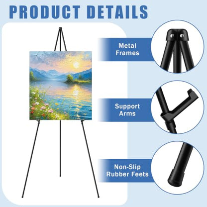 Easel Stand for Sign, Aredy 63 Inch Portable Floor Easel (3 Pack) - Metal Tripod Poster Stand for Display, Painting Canvas & Picture - Foldable & Adjustable, Black