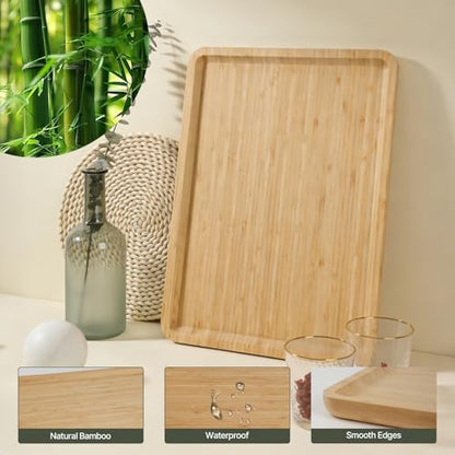 DILLMAN Bamboo Serving Tray Wooden Rectangle Dinner Food Bed Lab Tray Large - size: 15.7" x 12.8" x 0.8"