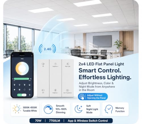 AIKVSXER 2x4 LED Flat Panel Light with App & Wireless Switch Control 2Pack