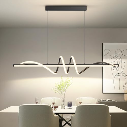 Modern LED Pendant Lights, Ceiling Chandelier Dimmable with Remote Control 3000k-6000K Adjustable Color Temperature, Aluminum Island Lighting Lamp Fixture for Kitchen, Dining Room(47in Black) - color: A-Black, size: 47 inch