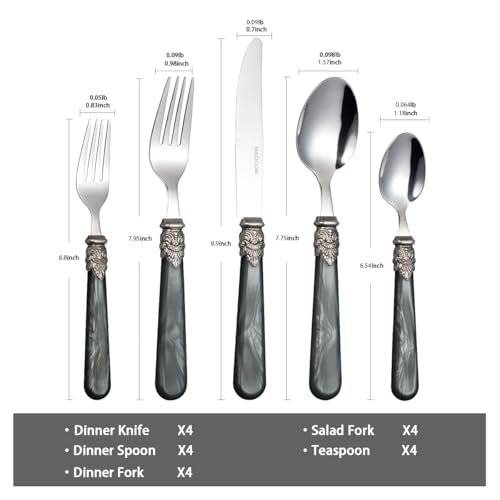 20 Pieces 18/10 Stainless Steel Elegant Silverware Set for 4,Vintage Flatware Set,Dishwasher Safe (20, Grey) - color: Gray