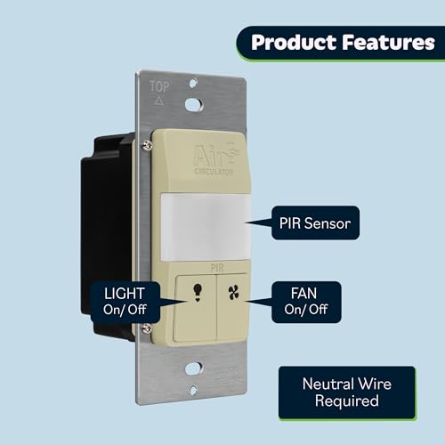 TOPGREENER Air Circulator Timer Switch with PIR Motion Sensor, Ivory - color: Ivory, size: Light&Fan Sensor Combo