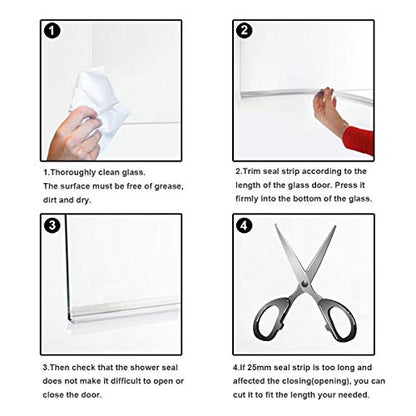 Frameless Shower Door Bottom Seal with Drip Rail 3/8" Thick Glass 27.5" Long Sweep - Glass Door Seal Strip Stop Shower Leaks - size: 3/8"(10mm)