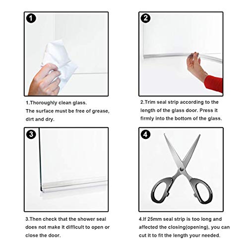 Frameless Shower Door Bottom Seal with Drip Rail 1/4" Thick Glass 27.5" Long Sweep - Glass Door Seal Strip Stop Shower Leaks - size: 1/4"(6mm)