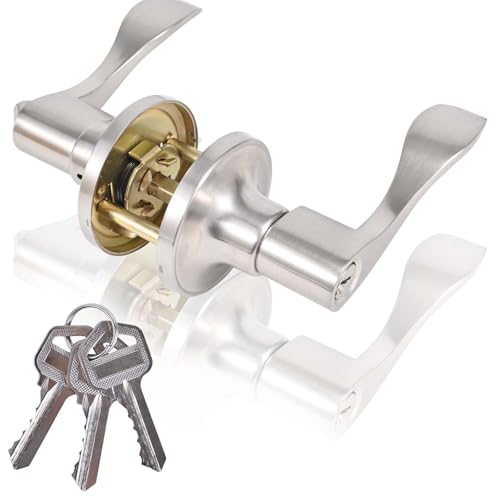 High-Security Stainless Steel Door Lever with Lock and Key(Silver) - color: 8300-Silver