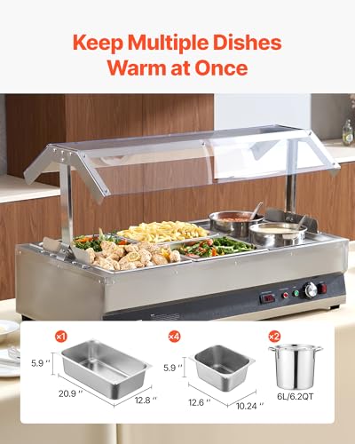 VEVOR Electric Soup Warmer, Two 6.34QT Pots & Four 1/2 Pans, Stainless Steel Commercial Food Warmer with 86~185°F Adjustable Temp, 1500W Bain Marie with Cover, Soup Station for Restaurant, Buffet - size: 2×6L Pots and 4×1/2 Pans