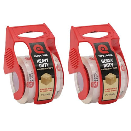 Tape Logic Heavy Duty Packing Tape with Dispenser (2 Pack) – 2.6 Mil Thick Clear Shipping Tape, 2 in x 25 yd – Strong Industrial Adhesive for Moving Boxes, Mailing, & Shipping Packaging - size: 2 Rolls