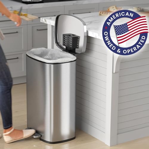 iTouchless SoftStep Combo Pack 13.2 & 1.32 Gallon Kitchen and Bathroom Trash Cans with Odor Filter & Inner Bucket, Stainless Steel Pedal Recycle Garbage Bins for Home & Office Soft and Quiet Lid Close