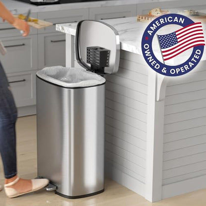 iTouchless SoftStep Combo Pack 13.2 & 1.32 Gallon Kitchen and Bathroom Trash Cans with Odor Filter & Inner Bucket, Stainless Steel Pedal Recycle Garbage Bins for Home & Office Soft and Quiet Lid Close