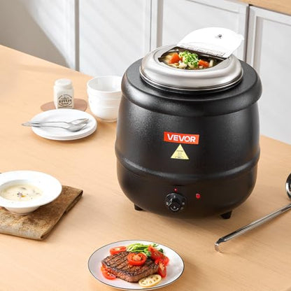 VEVOR Electric Soup Warmer, 10QT Commercial Soup Kettle with 304 Stainless Steel Detachable Insert Pot, 95~176°F Adjustable Temperature, Soup Station for Restaurant and Big Family, Black - size: 1-Pot