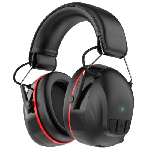 Qozybuds Bluetooth 6.0 Hearing Protection Headphones with 120H Working Time, 30dB SNR, Superior Stereo Sound Quality, Larger Buttons for Easy Operation, Safety Ear Muffs for Lawn Mowing, Workshops - color: Red
