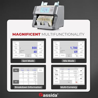 Cassida Money Bill Counter I Business Grade I 1,200 Notes/Min I 8800R V2 - size: Large (8800R-V2)