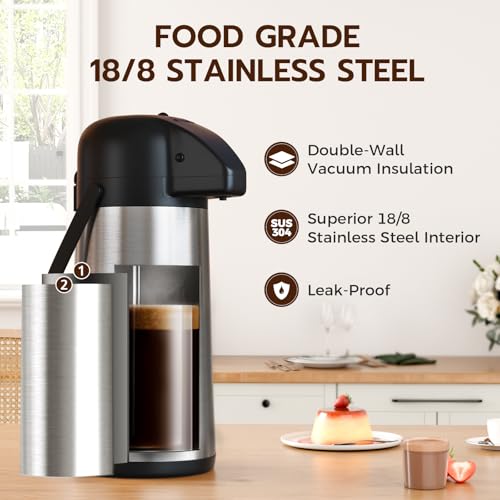 Coffee Carafe for Keeping Hot, 102OZ / 3L Airpot Coffee Dispenser with Pump - color: Stainless Steel, size: 102 Ounces