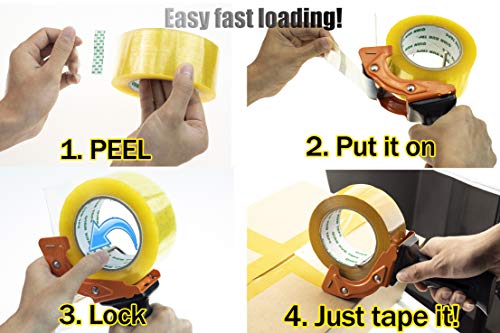 Rapid-Replace Packing Tape Dispenser Gun with Tape and Extra Blade, 2IN(50mm) Lightweight Ergonomic Industrial Handheld Tape Cutter for Carton, Packaging and Box Sealing (Orange)