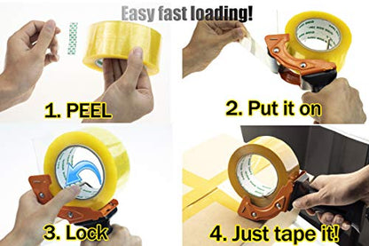 Rapid-Replace Packing Tape Dispenser Gun with Tape and Extra Blade, 2IN(50mm) Lightweight Ergonomic Industrial Handheld Tape Cutter for Carton, Packaging and Box Sealing (Orange)