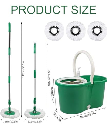 Hand Free Household Mop and Bucket with Wringer Set,Operable 360 ° Rotating Mop Bucket Set with 3 Microfiber Replacement Head and Stainless Steel 56" Extended Handle for Office and Home use(Green)