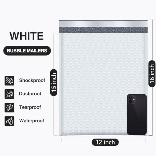 UCGOU Large Bubble Mailers 12x16" 25 Pack Usable Size 12x15" White Padded - color: White, size: 12x16" 25PC