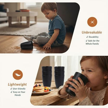 Homienly Wheat Straw Drinkware 12oz Unbreakable Drinking Glasses 6-Piece Stackable Kithen Cups Dishwasher and Microwave Safe Cups for Everyday Family Meals, Entertaining-Black - color: Black, size: 12 Ounces
