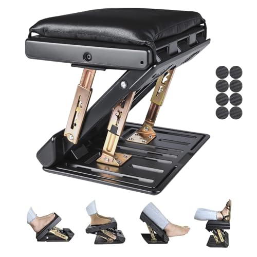 Under Desk Footrest, 4-Level Height Adjustable 12Modes Foldable Footrest - color: Black