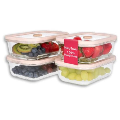 Non-Toxic Glass Food Containers with Lids, 4-Pack, 21 oz, Airtight, Beige - color: Beige, size: 21 Oz