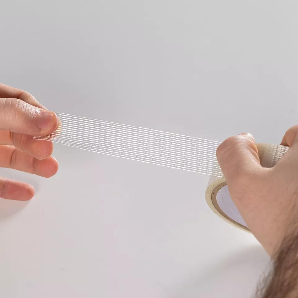 Skyhi Crossweave Reinforced Tape Set of 2, 25mm x 10m Each, Transparent Bi-Directional Filament Strapping Tape, Fiberglass Reinforced Heavy Duty Tape for Cricket Bat, Packing & Sealing