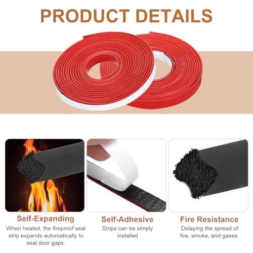 Smoke Fire Seal Strip 9.8Ft 10mm/0.39" Wx 2mm/0.08" T Red - color: Red, size: 9.8FT x 10mm / 0.39" W x 2mm / 0.08" T