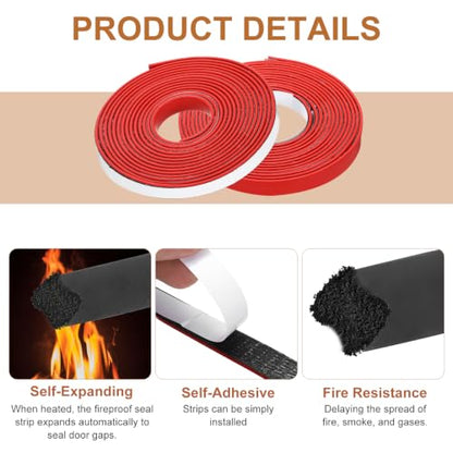 Smoke Fire Seal Strip 9.8Ft 10mm/0.39" Wx 2mm/0.08" T Red - color: Red, size: 9.8FT x 10mm / 0.39" W x 2mm / 0.08" T