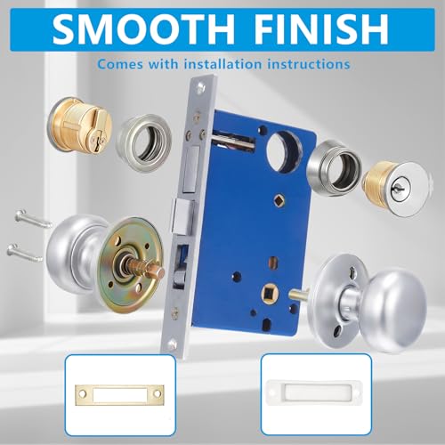 Tandefio 1 Set Double Cylinder Mortise Lock, Right Hand, Silver - color: Silver, style: Right Hand