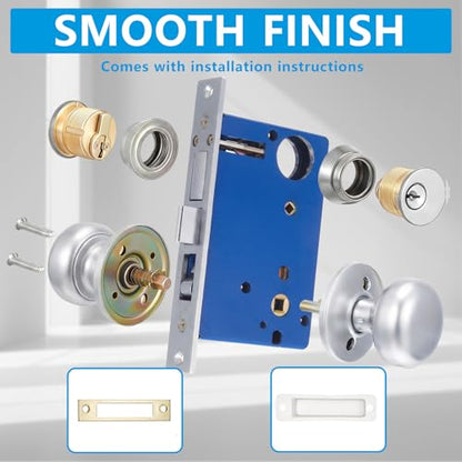 Tandefio 1 Set Double Cylinder Mortise Lock, Right Hand, Silver - color: Silver, style: Right Hand