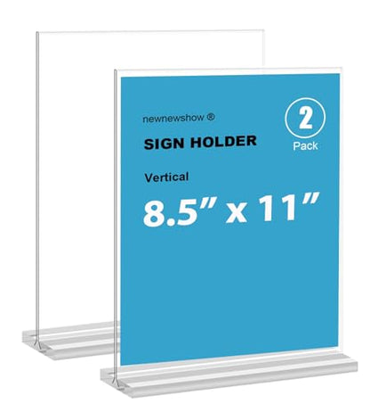 newnewshow 8.5x11 Clear Acrylic Sign Holder, Display Stand, Plastic Card Holder for Business, Office, Retail (2 Pack 8.5x11) - size: 2 Pack