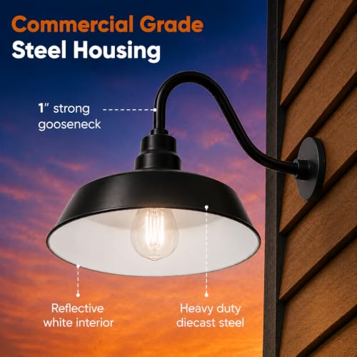 14in. Satin Black Outdoor Gooseneck Barn Light Fixture, 5000K Cool White - color: Satin Black, size: 14-1/2 in Gooseneck Arm