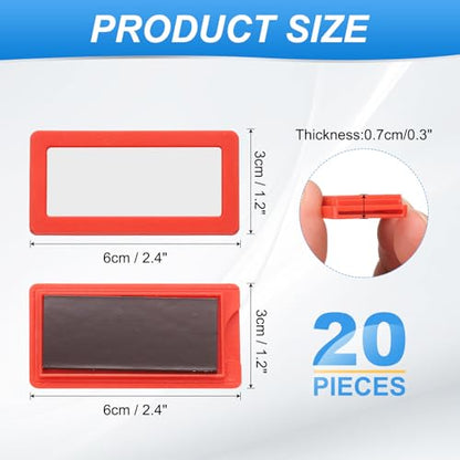 uxcell 20 Pcs Magnetic Label Holders, 2.4 x 1.2 Inch Data Card Holder with Paper Cards and Protective Films for Shelf White Board Toolbox Metal Wall Cabinet Drawer, Red - color: Red, size: 2.4 x 1.2 Inch
