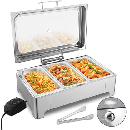 Electric Chafing Dish, 3 x 3QT Buffet Warmer with Glass Lids - size: 606-Triple Pan